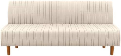 H.VERSAILTEX Stretch Futon Slipcover Armless Sofa Cover Furniture Protector Without Armrests Slipcover Soft with Elastic Bottom for Kids, Spandex Jacquard Modern Stripe Design, Natural