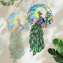 Bird Glass Suncatchers for Windows, Birds Sun Catcher Stained Glass, Bird Lover Gifts for Men & Women Unique - Moon Peacock