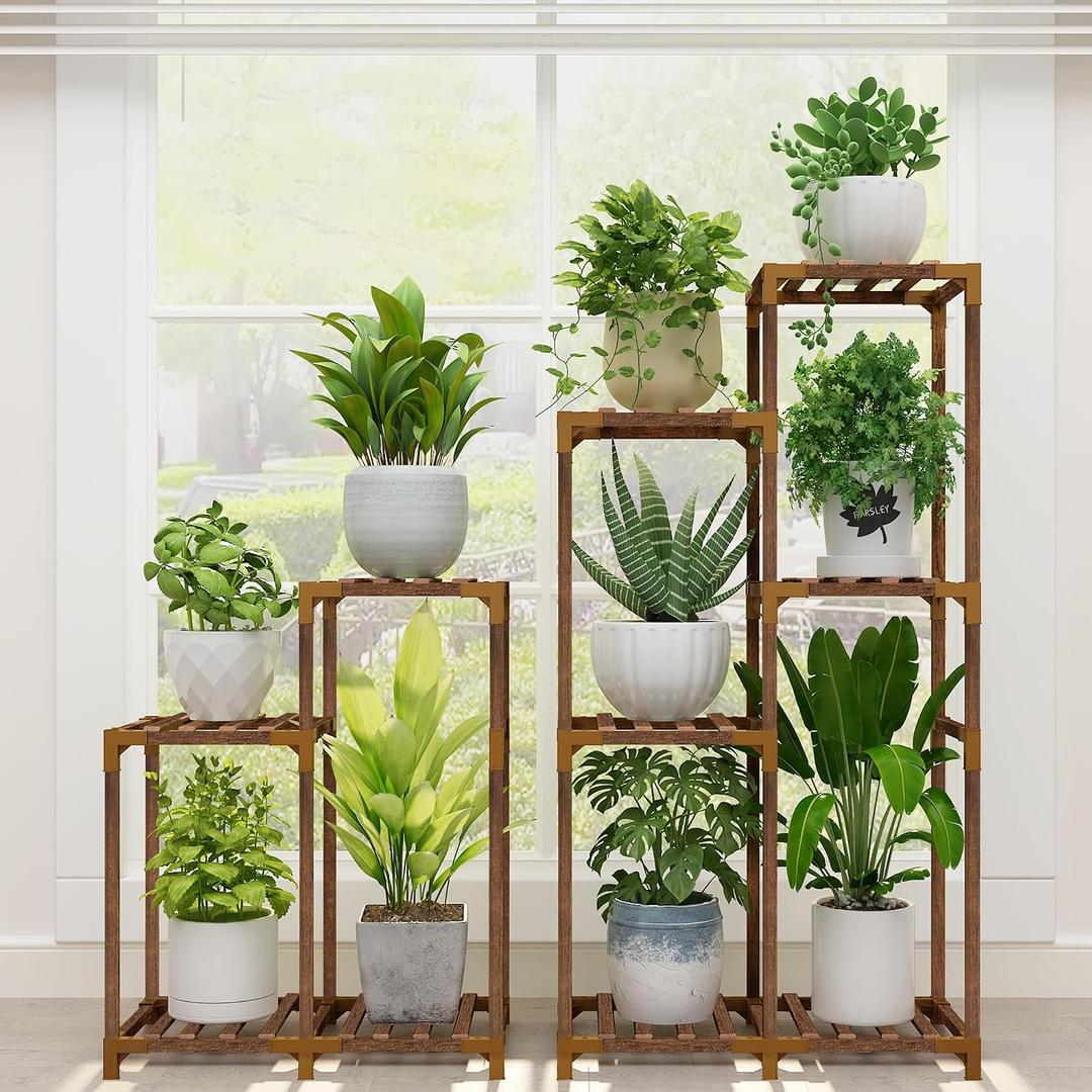 Plant Stands Indoor Clearance, 10 Tier Plant Shelf for Multiple Tall Plants, Wood Corner Plant Stand Rack Holder Flower Stand Plant Display for Patio Porch Garden Living Room