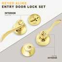 3 Pack Keyed Alike Lever Set with Single Cylinder Deadbolt, Reversible Wave Style Polished Brass Lockset, Lever Door Handle with Key and Lock for Bedroom, Front Door