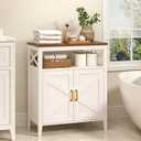 Bathroom Storage Cabinet with Doors, Adjustable Shelf, Wood Top
