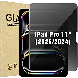 ProCase 1 Pack Privacy Screen Protector for iPad Pro 11 Inch 2025 M5 / 2024 M4, Anti-Spy Tempered Glass Film for iPad Pro 11" 5th Generation
