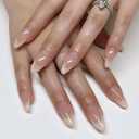 24Pcs Nude Gradient French Tip Press on Nails Medium Length Almond Shaped Artificial Acrylic Fake Nail TBRZTR Full Cover Reusable Glossy Nature French Coffin False Nail Glue on Nails for Women