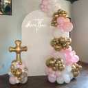 First Communion Balloons - Pink and White Gold with God Bless Balloon Garland Arch Kit Different Size Balloons for First Holy Primera Communion Girl Baptism Christening Decorations