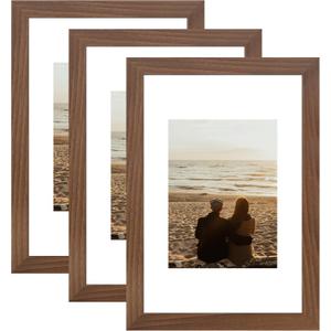 YESKAY 8x12 Picture Frame 3 Pack,Brown Wooden Frame with Tempered Glass,Display Pictures 6x8 with Mat or 8 x 12 Without Mat,8 by 12 Photo Frame for Wall or Tabletop