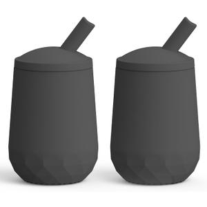 Seposeve 2 Pack Silicone Straw Cups, Leak-Proof Baby Sippy Cup for 6 Months +, Spill Proof Toddler Cup with Straw 12-24 Months, Easy to Hold, Flow Control, 4 oz, 2 Black