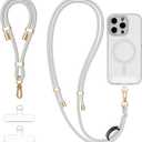 4-IN-1 Phone Lanyard + Wrist Strap Kit with 2 Pack Tabs, Universal Adjustable Phone Strap Crossbody, Anti-Theft Neck Lanyard for iPhone 17 Pro Max and Most Smartphones, Grey
