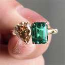 14K Gold Plated Women's Engagement Double Stone Ring Emerald and Pear Cut Champagne Eternal Cubic Zirconia Wedding Promise Ring Size 7