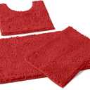 LuxUrux Red Bathroom Rugs Set-Extra-Soft Plush Bath mat Shower Bathroom Rugs,1'' Chenille Microfiber Material, Super Absorbent (Rectangular Set, Red) 