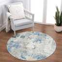 Lahome Modern Abstract Round Rug 3Ft, Blue Washable 3x3 Circle Rugs for Kitchen Entryway Soft Small Bedroom Mat Non Slip, Contemporary Indoor Floor Throw Carpet for Nursery Home Office
