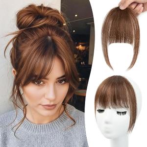 Clip on Bangs for Women Hair Clip in Bangs 100% Human Hair #08 Air Wispy with Temples Hairpieces