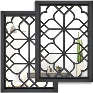Wocred Set of 2 Rectangular Wall Mirror,Gorgeous Rustic Farmhouse Accent Mirror,Black Entry Mirror for Bathroom Renovation,Bedrooms,Living Rooms and More(11x15)