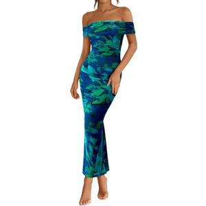 BTFBM Cocktail Dresses for Women 2025 Summer Off Shoulder Bodycon Ruched Mesh Back Slit Floral Maxi Dress Fall Fashion (XX-Large) BTFBM Cocktail Dresses for Women 2025 Summer Off Shoulder Bodycon Ruched Mesh Back Slit Floral Maxi Dress Fall Fashion (XX-Large)