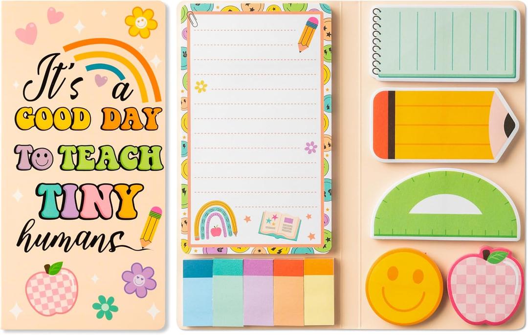 B1ykin Cute Sticky Notes Set - A Good Day to Teach Tiny Humans Self-Stick Notes Pad, 550 Sheets Writing Memo Pages Sticky Notepad for Teacher Appreciation Gifts, School Office Supplies (Retro Teacher)