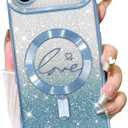 Fiyart Designed for iPhone Air Case 2025,Compatible with MagSafe Love Hearts Plating Camera Protection TPU Magnetic Glitter Shockproof Phone Bumper for Women Girls 6.6"-Blue