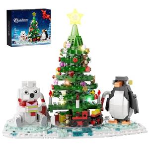 Christmas Tree - Building Toys for Kids, Boys & Girls, Ages 6+, Christmas Tree Buildings Compatible with Lego, with Polar Bear &Penguin Set, Cute Decorative Ornaments for Christmas (802 PCS)