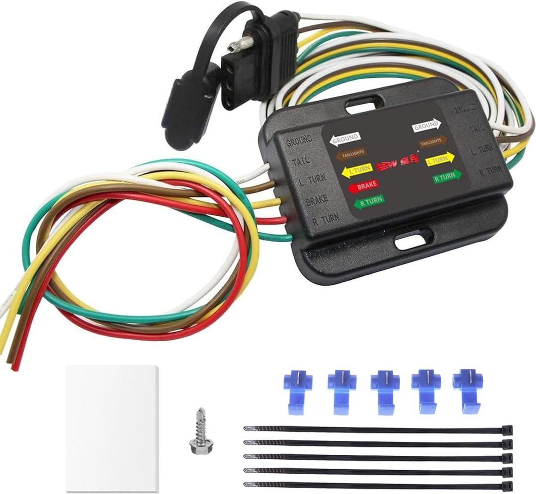 NEW SUN 3-Way to 2-Way Trailer Tail Light Converter - 100% Copper, 5-Wire to 4-Pin Flat Harness, Waterproof, Easy Install for Trucks, Towing Vehicles, Non-Powered Easy Installation