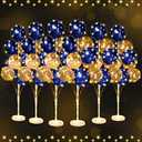 Wettarn 6 Set of Balloon Stand Kit for Floor with Balloons Light Strings Holder Centerpieces Balloon Column Kit Birthday Baby Shower Wedding Party Decoration(Gold Sequin, Navy Blue)