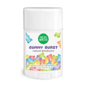 Fresh Monster Natural Deodorant for Kids & Teens I Mom's Choice Gold Award Winner | Aluminum-Free, Paraben-Free, Hypoallergenic I 24-Hour Protection I Beach Gummy Burst Scent I 1.76 oz