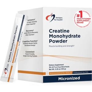 Designs for Health Creatine Monohydrate Powder, Unflavored Micronized Creatine Powder for Women & Men to Support Muscle Strength, Exercise + Brain Health, Pure Creatine Monohydrate 5g (30 Stick Packs) (5.29 Ounce (Pack of 1))