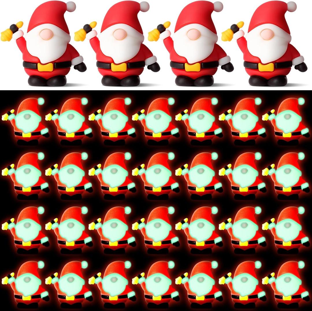 30 PCS Glow in Dark Christmas Mini Gnomes Figurines Bulk Luminous Santa Miniature Ornaments Hide and Seek Small Santa Statues Decor Christmas Mini Gifts Xmas Tree Home Craft Party Decoration