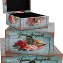 Jolitac Wood Storage Box Set of 3, Vintage Decorative Nesting Boxes Wooden Treasure Storage Crates With Latch, Home Decor Rustic Antique Boxes With Lid for Photos, Jewelry, Cash (Bloom)