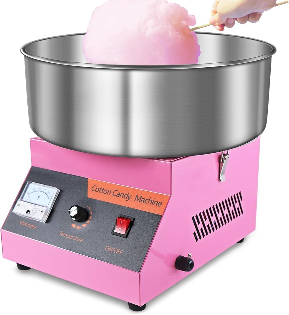 Cotton Candy Machine Commercial, 1000W Efficiently Cotton Candy Maker Machine with Stainless Steel Bowl, Sugar Scoop, Easy & Safe to Use, Candy Floss Maker for Kids, Home, Party, Birthday, Festival