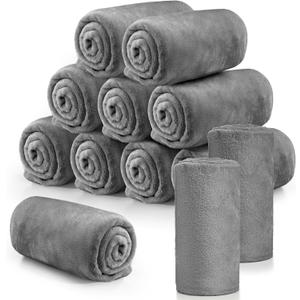 Tinideya 12 Pcs Flannel Fleece Throw Blanket Bulk 50 x 60 Inch Soft Fleece Blanket Warm Throw Blanket Coral Blankets for Couch Sofa Home Wedding Gifts Season (Light Gray)