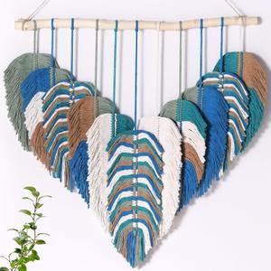 Amestrina Large Macrame Wall Hanging, Boho Chic Macrame Wall Decor, Bohemian Leaf Feather Macrame Wall Art, Handmade Macrame Wall Hanging Tapestry for Bedroom Living Room 31" Wx 31" L (Green)