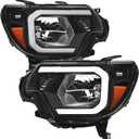7422450428471 Compatible With 2012-2015 Toyota Tacoma DRL LED Strip Bar Black Housing Headlights With Amber Reflector