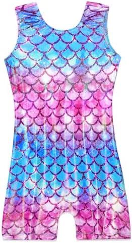 Domusgo Gymnastics Leotards for Girls Sparkly One Piece Sleeveless Tumbling Unitards (140)