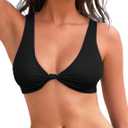 Women' s V Neck Knot Front Push Up Bikini Tops Cut Out Adjustable Bathing Suit Top Beach Swimsuit Top Only (X-Large, Black)