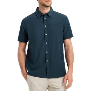 Men's Short Sleeve Button Down Shirts Classic Regular Fit Summer Beach Shirt with Pocket (XXL)