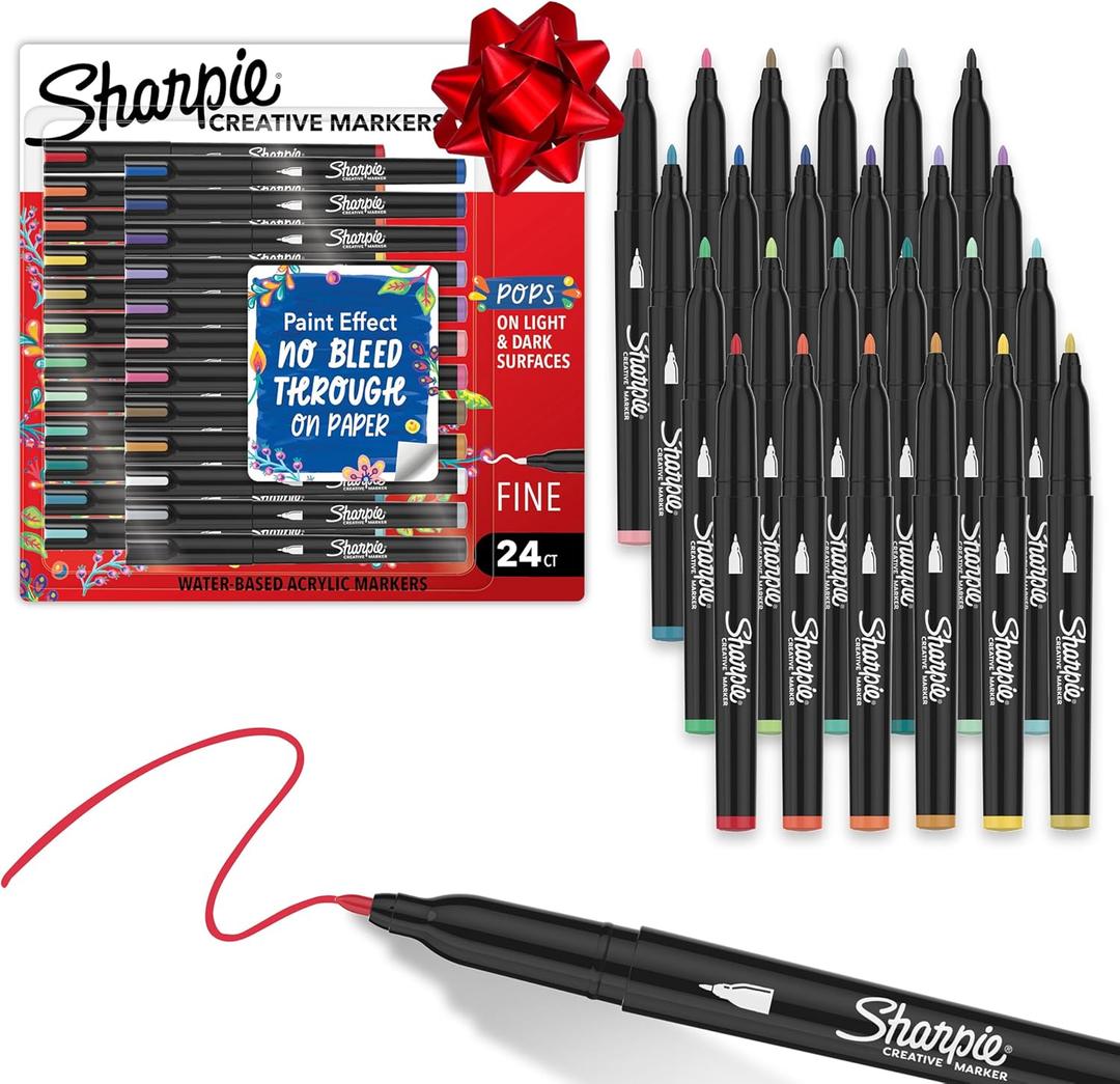Sharpie Creative Markers Variety Pack, Water-Based Acrylic Paint Markers, Fine Tip, Assorted, 24 Count