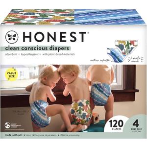 The Honest Company Comfort Dry Disposable Diapers Plant-Based Sustainable Tie-Dye For and Cactus Cuties Super Club Box Size 4 22-37 lbs 120 Count