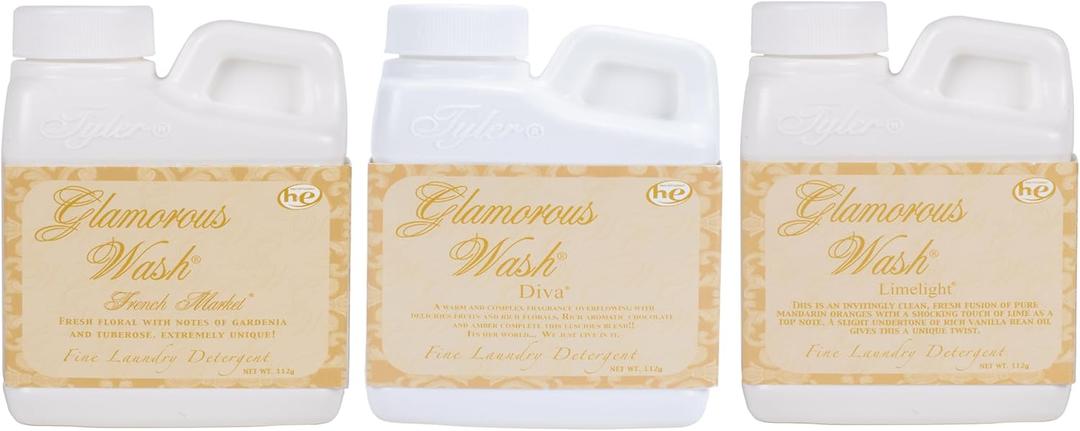 Elanze Designs Tyler Candle Glamorous and Luxurious High Efficient Wash 4 ounce Scented Fine Laundry Detergent Pack of 3; French Market, Diva, Limelight