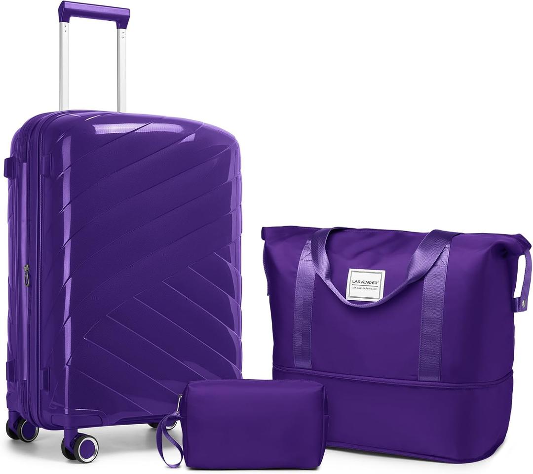 Carry On Luggage 22x14x9 Airline Approved, 20 Inch Expandable Hardshell Luggage Carry-on Suitcases with Spinner Wheels, Carry On Suitcase Set for Women (PURPLE) (20IN+DB/TB, GRAPE PURPLE-3PCS)