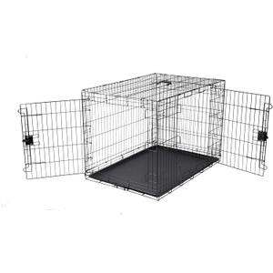 Amazon Basics Portable, Collapsible Metal Wire Dog Crate with Removable Tray, Double Door, Easy to Assemble, Divider Panel for Large Dogs, 42" x 28" x 30", Black