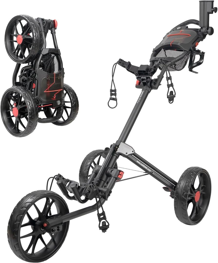 Caddytek CaddyLite 15.3 V2 Golf Push Cart - Lightweight Foldable Aluminum Cart with EVA Wheels, Foot Brake, Adjustable Handle, Umbrella Holder, Drink Holder, Scorecard Holder (Black)