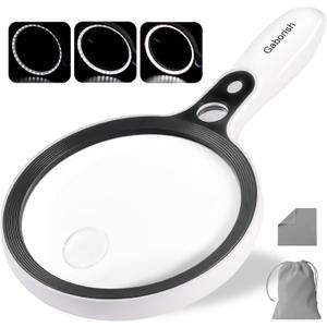 Large Magnifying Glass with 37 LED Light, 10X 20X 45X Handheld Illuminated Lighted Magnifier with 3 Light Modes for Seniors Reading, Inspection, Coins, Exploring Close Work
