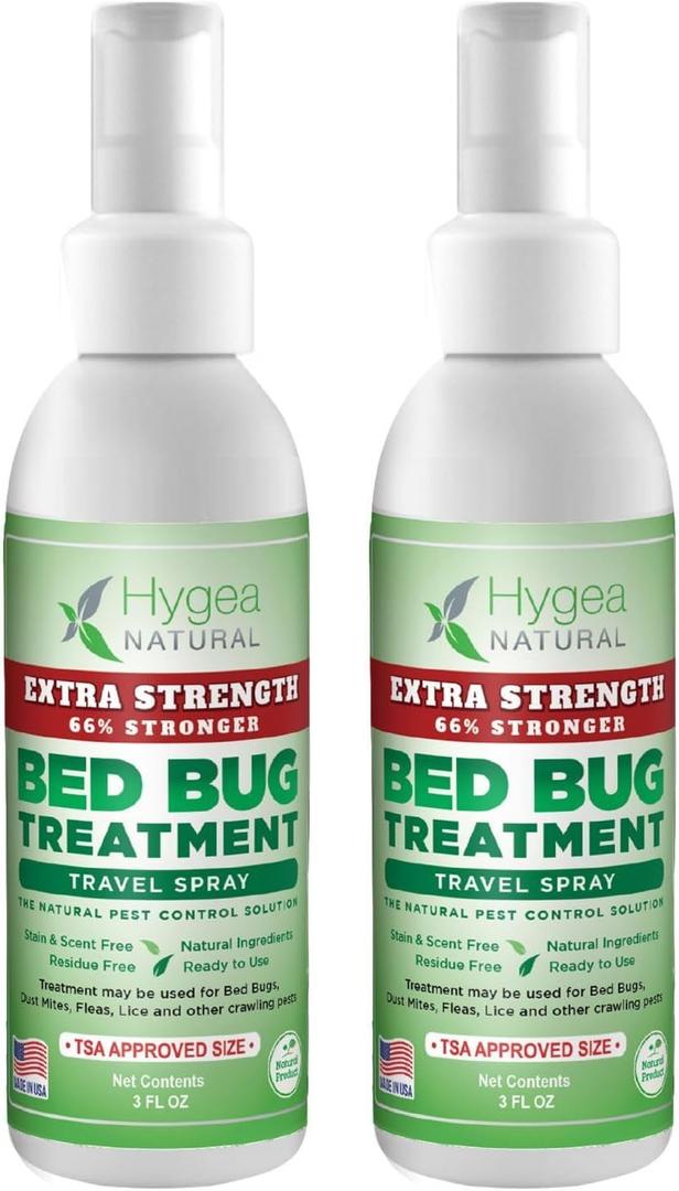 Hygea Natural Extra Strength Bed Bug & Mite Natural Travel Spray - TSA Approved Size - Child & Pet Friendly - Stain & Odor Free - for Hotel, Suitcase, Backpack, Shoes - 66% Stronger Formula(2pk, 3 oz) Hygea Natural Extra Strength Bed Bug & Mite Natural Travel Spray - TSA Approved Size - Child & Pet Friendly - Stain & Odor Free - for Hotel, Suitcase, Backpack, Shoes - 66% Stronger Formula(2pk, 3 oz)