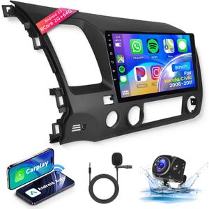 Car Stereo for Honda Civic 2006-2011 Wireless Carplay Android Auto,8Core 2+64G 9 1280X720P IPS Touch Screen Radio,Android/GPS/WiFi/32EQ /59UI/Bluetooth5.0/SWC/Backup Camera Car Radio