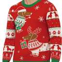 Roadbox Ugly Christmas Sweater Men 2025, Unisex Funny Christmas Sweatshirt, Warm Winter Holiday Pullover for Women Couples (Red, XL)