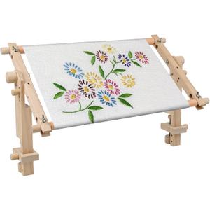 Adjustable Embroidery Stand for Table - Cross Stitch Hoop Stand for Table, Beech Wood Tapestry Scroll Embroidery Frames Holder with 20in * 12in Cross Stitch Hoop