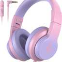Candy Bila Kids Wired Headphones for Kids with Microphone, 85/94dB Volume Limiter Headphones for Girls Boys, Light Purple
