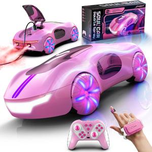 AEROQUEST Gesture Sensing Remote Control Car, Drift RC Stunt Car with Light Spray & Sound, 2.4GHz Hobby RC Cars Toy for Kids, 360° Rotate, Birthday Gifts for Boys Girls 6-12（Pink）