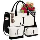 YOOLIFE Birthday Gifts for Mom from Daughter, Initial Canvas Tote Bag for Women Work, Monogram J