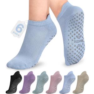 Muezna 6 Pairs Pilates Grip Socks for Women, Non Slip Yoga Socks with Grips, Grippy Socks for Barre, and Hospital (Medium)