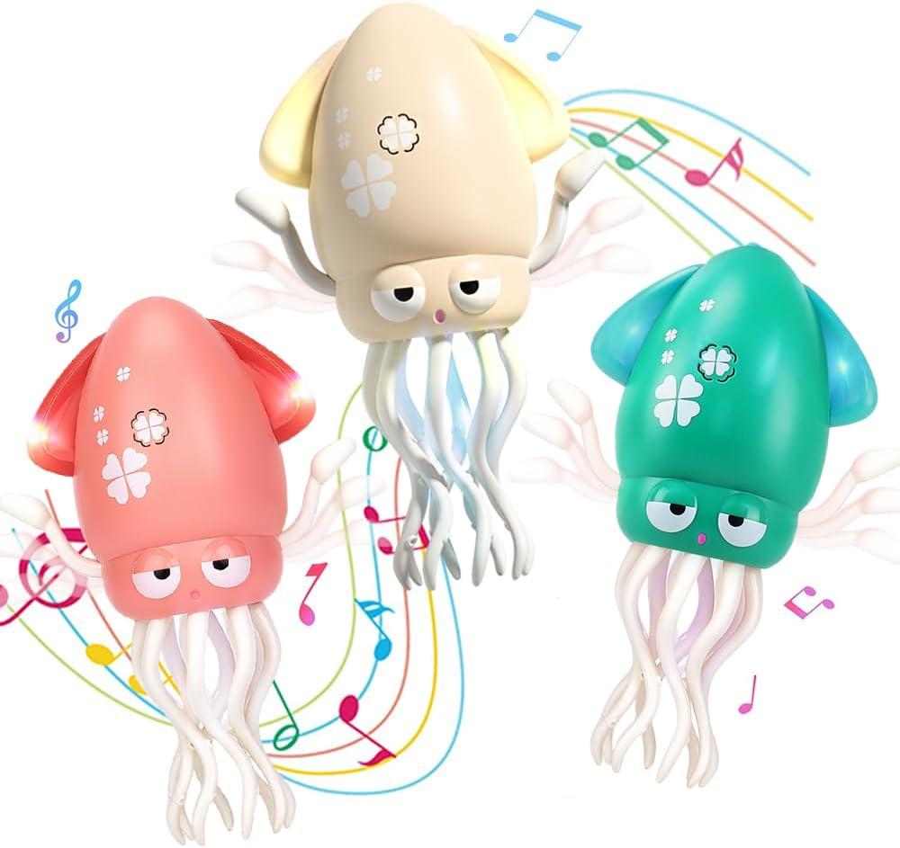 YRIOWMI 3 Pack Dancing Octopus Baby Toy, Tummy Time Toys, Rechargeable Crawling Squid with Music and Light, Electric Interactive Octopus Toy for Birthday for 1 2 3 4 5 6 Year Old Boys Girls