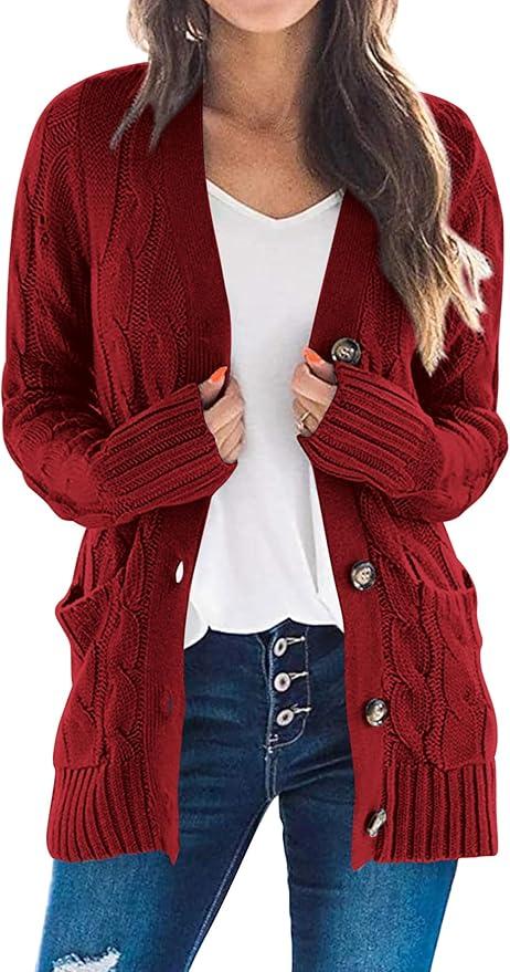 PRETTYGARDEN Women's Open Front Cardigan Sweaters Fall Fashion Button Down Cable Knit Chunky Winter Clothing Outerwear Coats, S